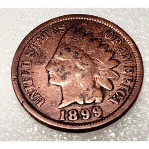 1899 Indian Head Cent Vintage US One Cent Coin Fine VF Circulated Ungraded